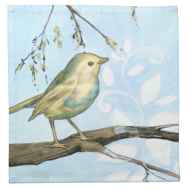Small Yellow Bird Perched on a Branch Looking up Napkin (Front)