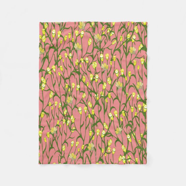 Small yellow flowers and branches on a pink backgr fleece blanket (Front)