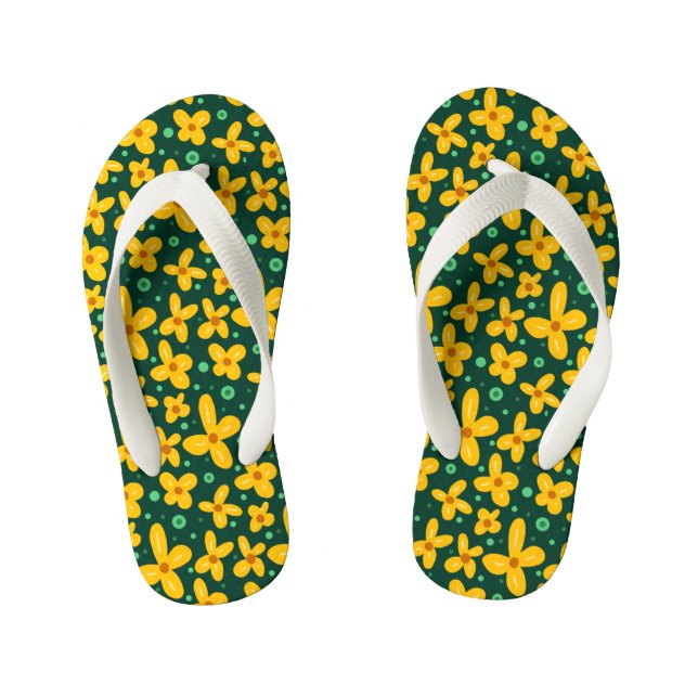 Small yellow flowers  kid's flip flops (Footbed)