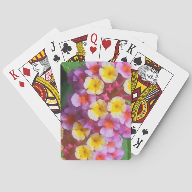 Small Yellow Pink and Purple Tropical Flowers Poker Cards (Back)