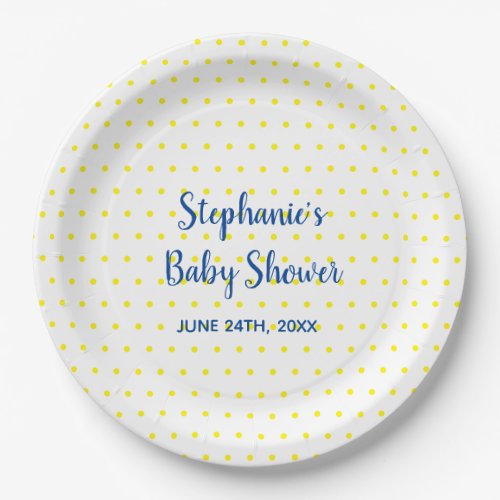 Small Yellow Polka Dots Blue White Baby Shower Paper Plates