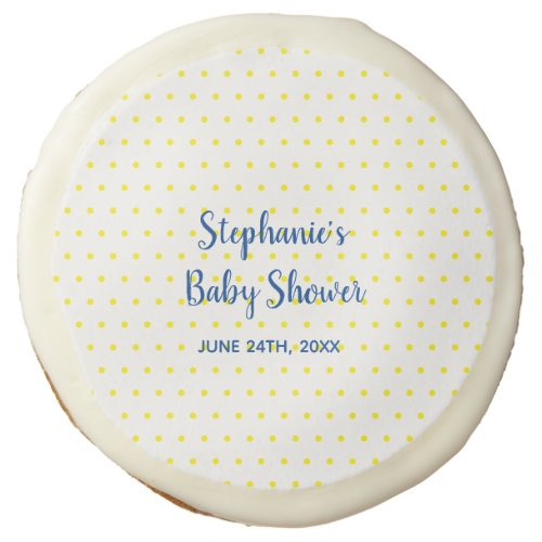 Small Yellow Polka Dots Blue White Baby Shower Sugar Cookie