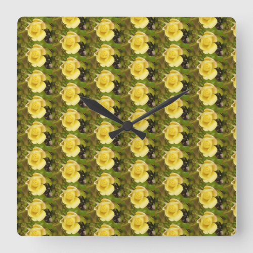 Small Yellow Rosebuds Square Clock