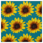 Small yellow sunflower on teal fabric