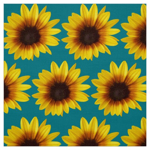 Small yellow sunflower on teal fabric