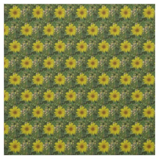 small yellow sunflowers in garden fabric