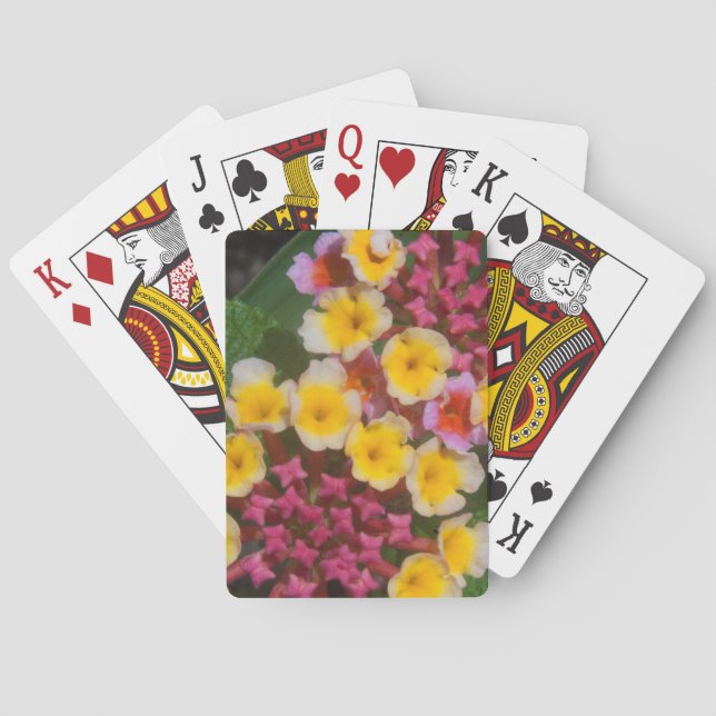 Small Yellow Tropical Flowers With Pink Buds Poker Cards (Back)