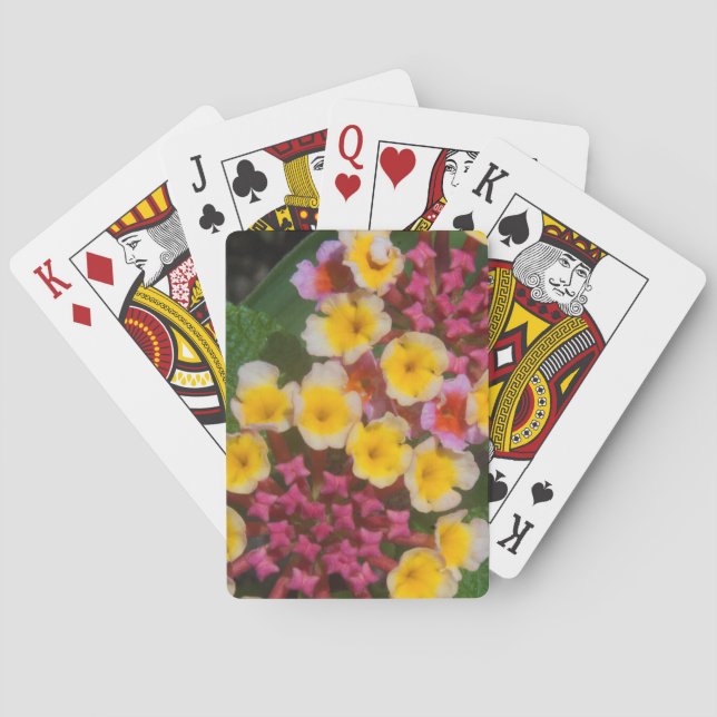 Small Yellow Tropical Flowers With Pink Buds Poker Cards (Back)