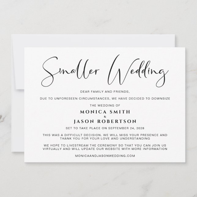 Smaller Downsized Wedding Change of Plans Elegant Announcement (Front)