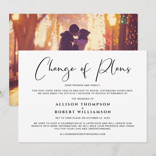 Smaller Downsized Wedding Change of Plans Photo Announcement (Front/Back)