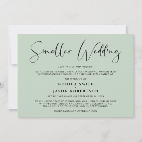 Smaller Downsized Wedding Elegant Chic Sage Green Announcement