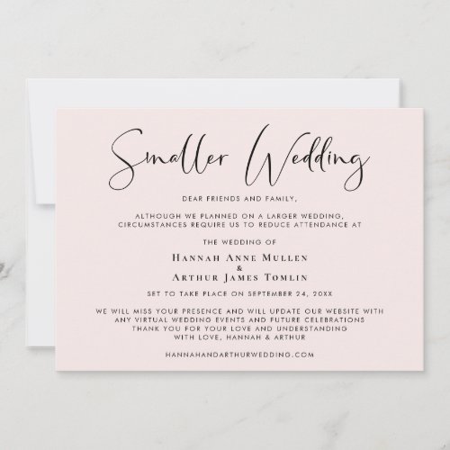 Smaller Downsized Wedding Elegant Pink Announcement