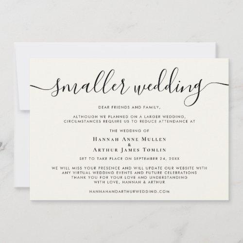 Smaller Downsized Wedding Script Cream Announcement