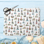 Smaller Nautical Christmas Lighthouses White Tissue Paper<br><div class="desc">Perfect for Christmas decoupage and crafts, and festive gift-wrapping, this nautical coastal Christmas tissue paper features a pattern of watercolor lighthouses decorated for the holidays, with a white background. Please check out the collection for matching products. If you would like more matching products or other colorways, please contact me through...</div>