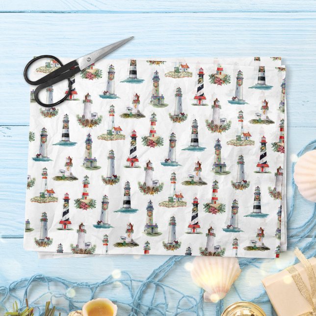 Smaller Nautical Christmas Lighthouses White Tissue Paper (Creator Uploaded)