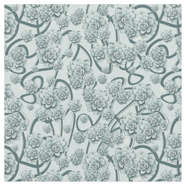 Smaller Repeat Pattern Succulents on Pine-Green Fabric (Close Up)