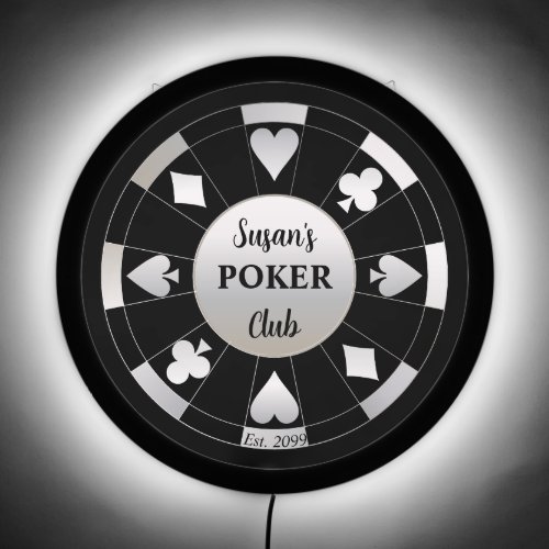 Smaller Round Poker Club Black Poker Chip LED Sign