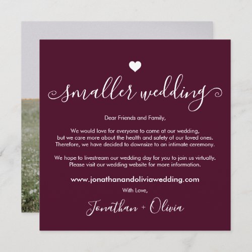 Smaller Wedding Burgundy Photo Downsized Wedding Announcement