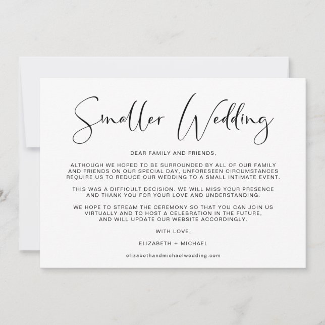 Smaller Wedding Change of Plans Elegant Announcement (Front)