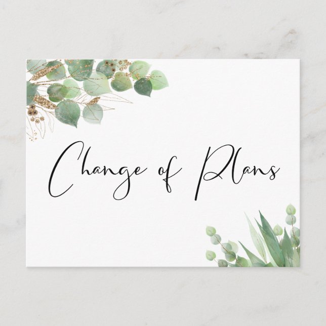 Smaller Wedding Change of Plans Eucalyptus Announcement Postcard (Front)