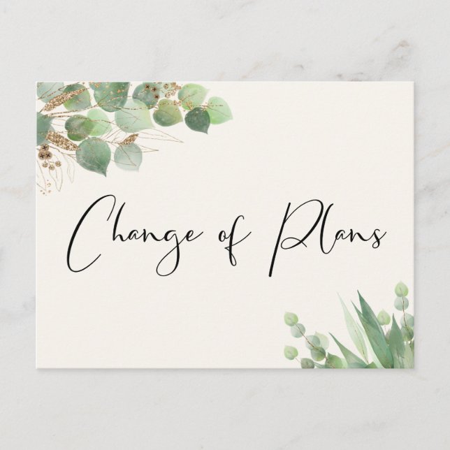 Smaller Wedding Change of Plans Eucalyptus Cream Announcement Postcard (Front)