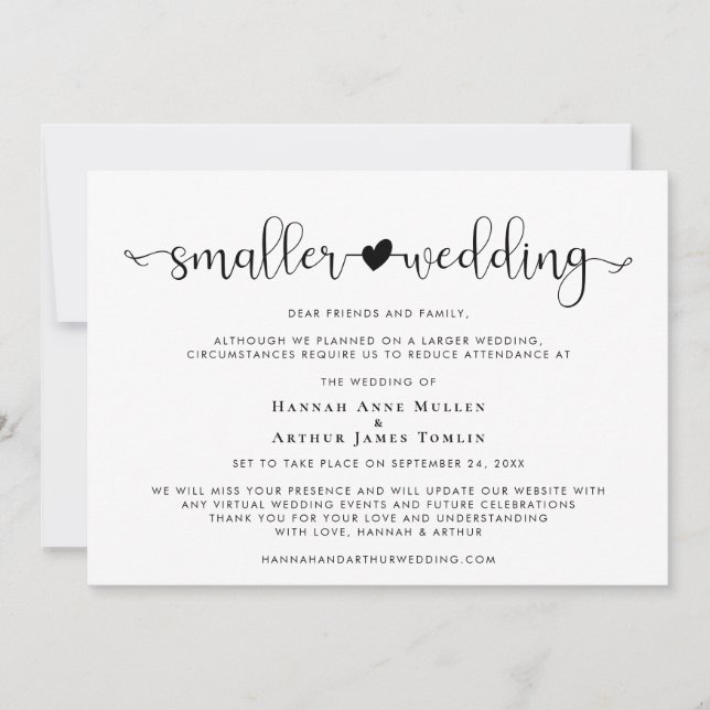 Smaller Wedding Change of Plans Heart Announcement (Front)