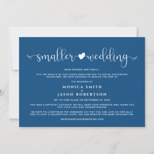 Smaller Wedding Change of Plans Heart Classic Blue Announcement