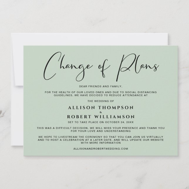 Smaller Wedding Change of Plans Sage Green Announcement (Front)