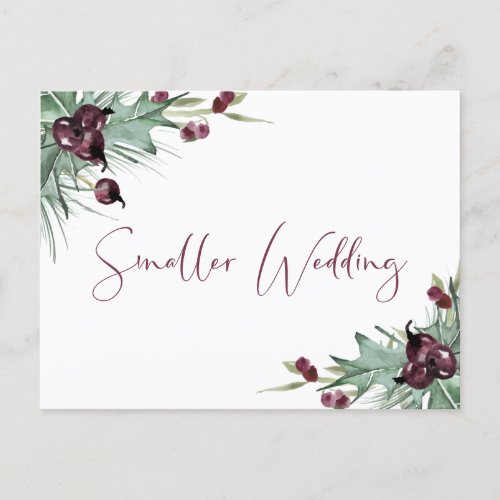 Smaller Wedding Christmas Greenery Purple Berries Announcement Postcard