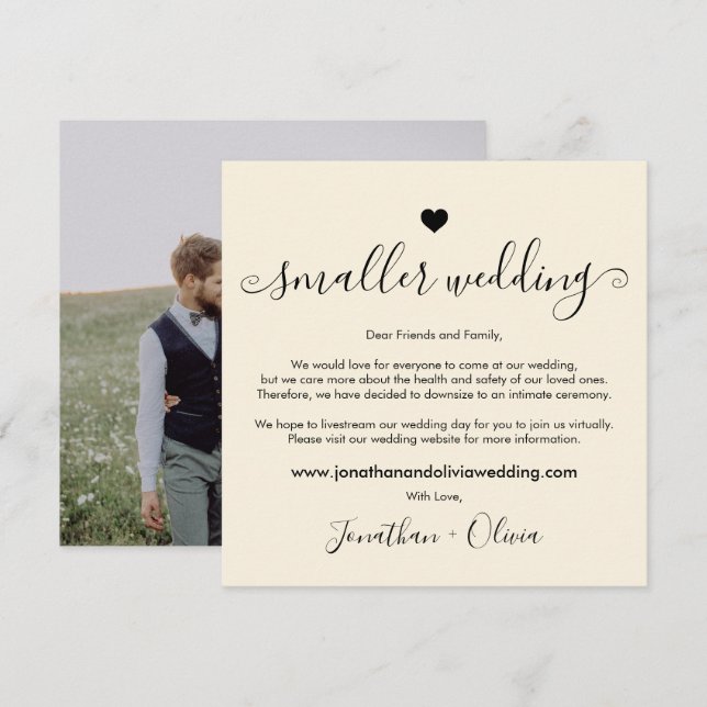 Smaller Wedding Cream Ivory Photo Downsize Wedding Announcement (Front/Back)