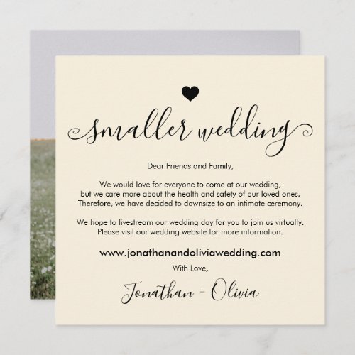 Smaller Wedding Cream Ivory Photo Downsize Wedding Announcement