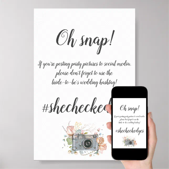 Smaller Wedding hashtag bridal shower Poster Zazzle
