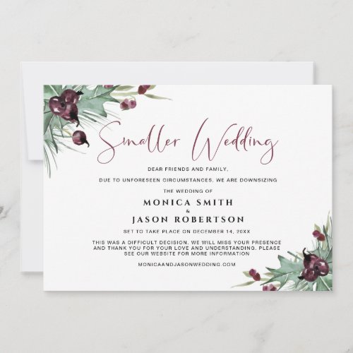 Smaller Wedding Holiday Purple Berries Holly Announcement