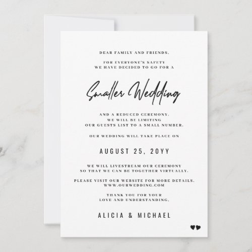 Smaller wedding modern minimal downsized ceremony announcement