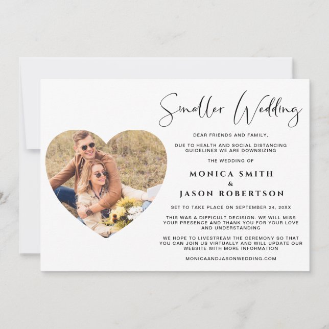 Smaller Wedding Photo Heart Frame Elegant Announcement (Front)