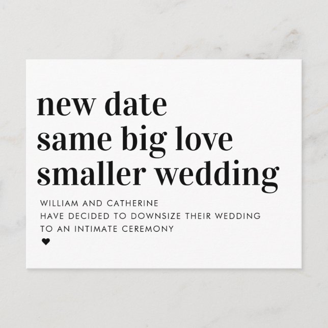 Smaller Wedding Same Love Typography Downsizing Announcement Postcard (Front)