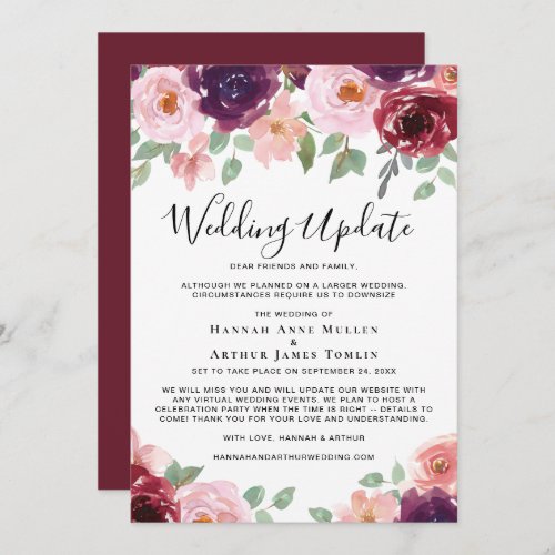 Smaller Wedding Update Floral Watercolor Announcement