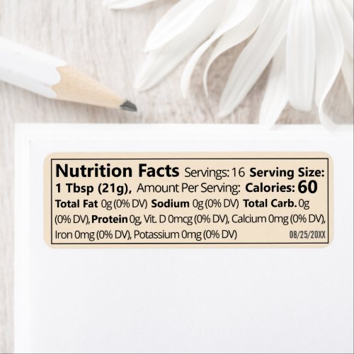 Smallest Linear Honey Nutrition Facts Food Label