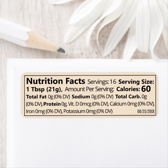Smallest Linear Honey Nutrition Facts Food Label (Insitu)