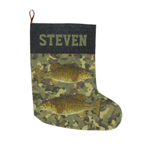 Smallmouth Bass Fishing Camo Name Mens Large Chri Large Christmas Stocking