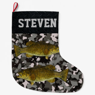Smallmouth Bass Fishing Camo Name Men's  Large Christmas Stocking