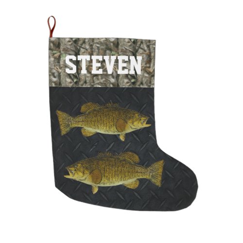 Smallmouth Bass Fishing Camo Name Mens Large Christmas Stocking