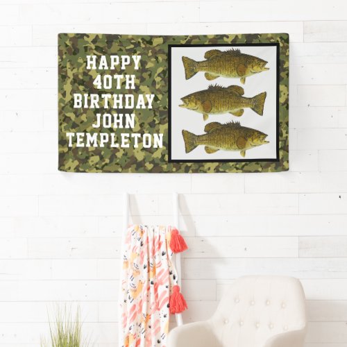 Smallmouth Bass Fishing Cool Mens Birthday Camo Banner