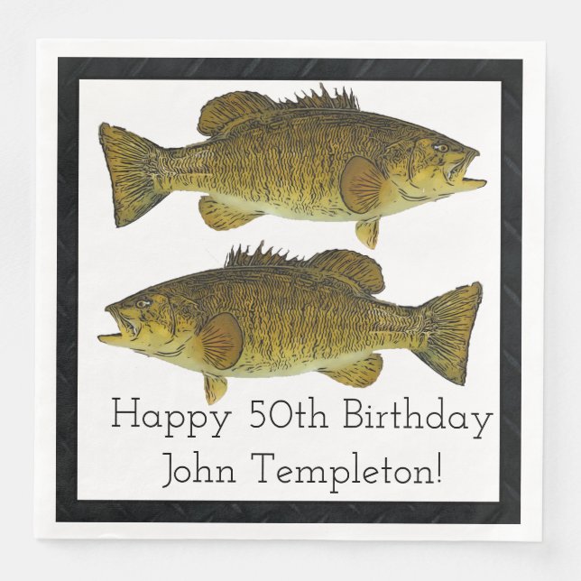 Smallmouth Bass Fishing Sports Birthday 50th  Paper Dinner Napkins (Front)