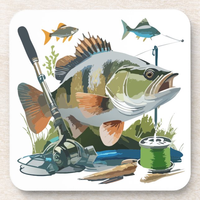 Smallmouth Bass With Its Appropriate Tackle  Beverage Coaster (Front)