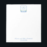 Smart 3 Letter Monogram Hydrangea Ginger Jar Crest Notepad<br><div class="desc">A classic blue and white design featuring a 3 letter monogram inside a crest featuring blue and white hydrangeas and a ginger jar. The watercolor elements were originally handpainted by me in watercolors onto 100% cotton paper before being scanned and arranged / styled digitally. You can change all text colors...</div>