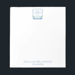 Smart 3 Letter Monogram Hydrangea Ginger Jar Crest Notepad<br><div class="desc">A classic blue and white design featuring a 3 letter monogram inside a crest featuring blue and white hydrangeas and a ginger jar. The watercolor elements were originally handpainted by me in watercolors onto 100% cotton paper before being scanned and arranged / styled digitally. You can change all text colors...</div>