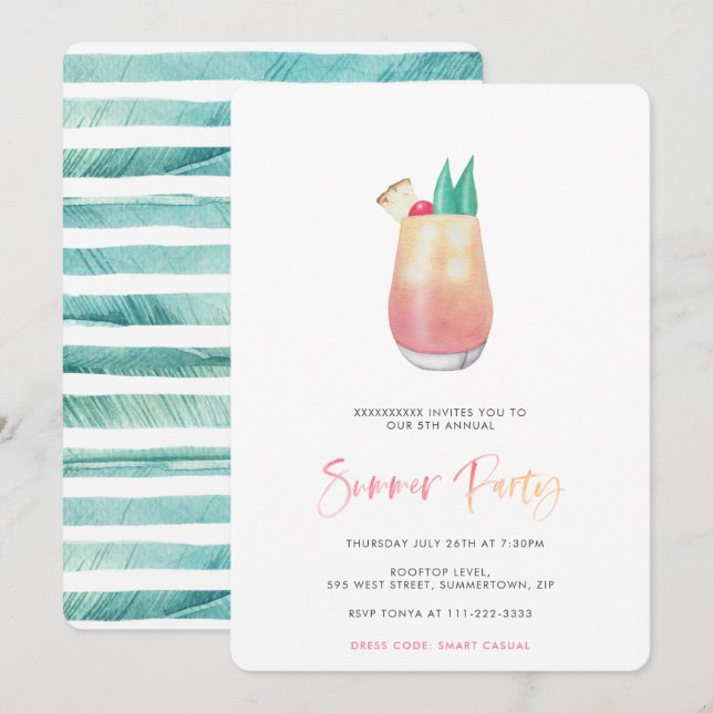 Smart Adult Cocktail Summer Party Invitation (Front/Back)
