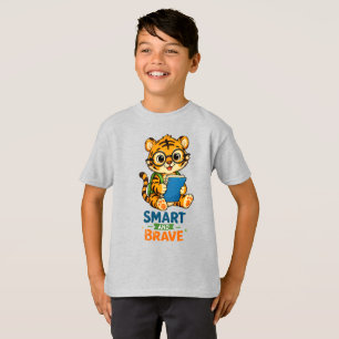 Smart and Brave Cute Tiger Reading a Book Kids T-S T-Shirt