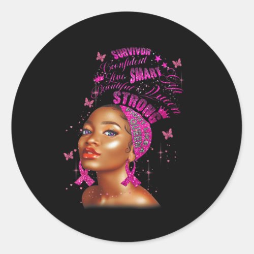 Smart Black Women Breast Cancer Survive Pink Ribbo Classic Round Sticker